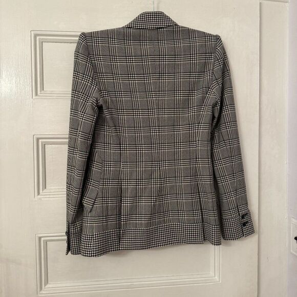 L'AGENCE Chamberlain Grey Plaid Houndstooth Single Breasted Blazer Jacket - Picture 9 of 15